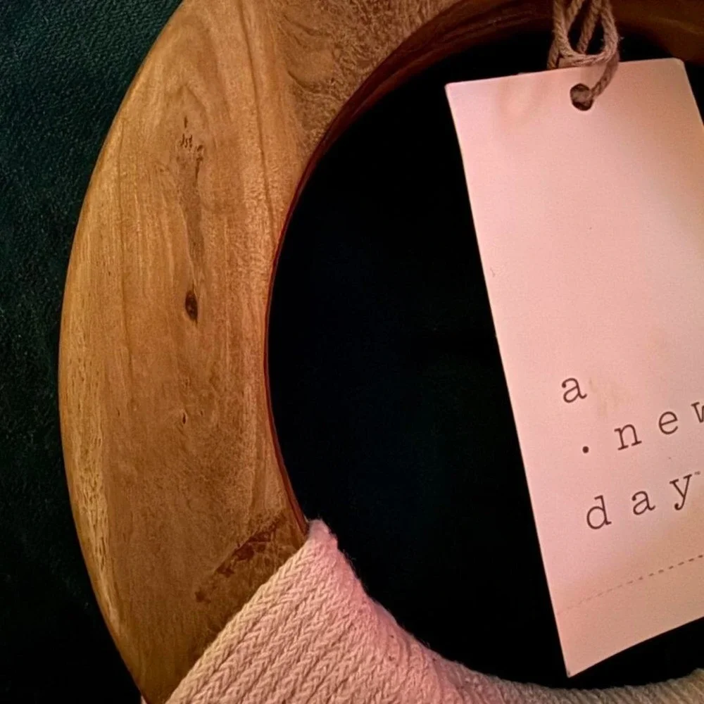 A New Day Macrame Purse Cream-colored‎ with wooden handles